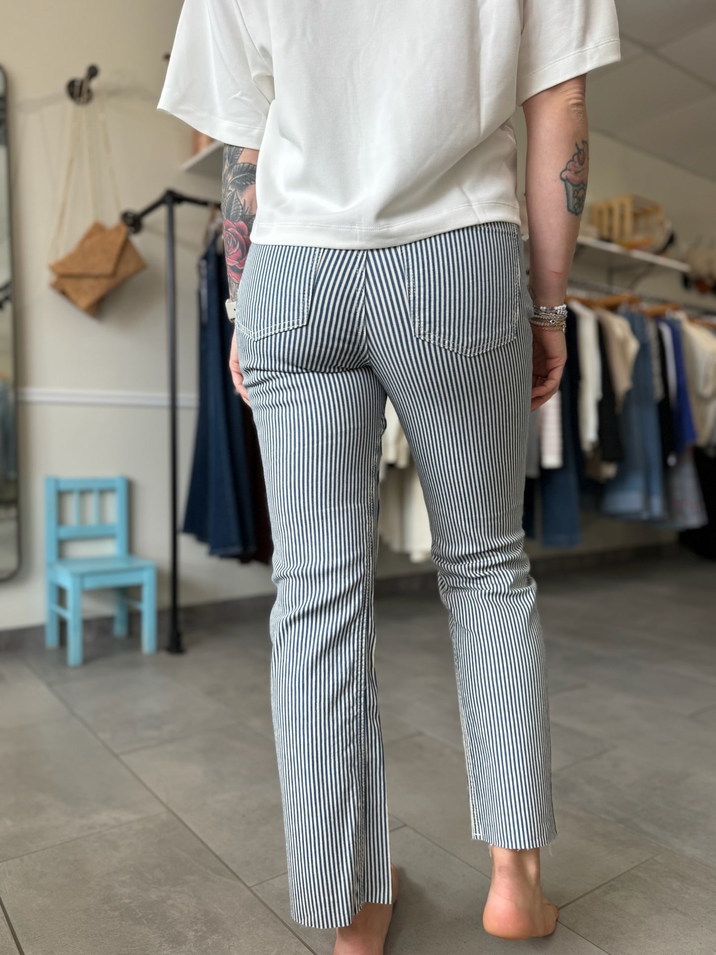Kelsey High Rise Twill Pants | Navy Stripe