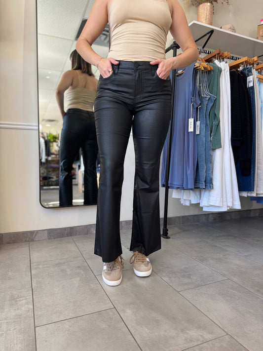 Stella High Rise Fab AB Flare with Raw Hem - Coated Black