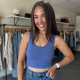 Seamless Reversible U-V Neck Tank | Blue Jewel