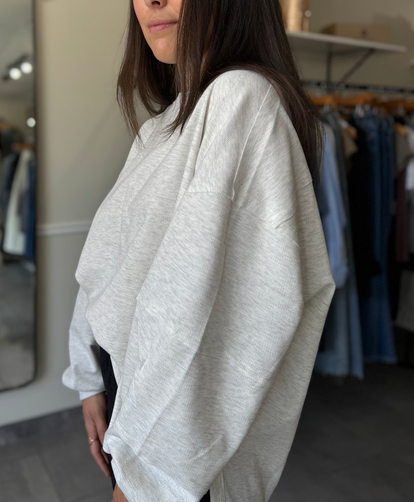 Textured Cotton Relaxed Fit Top - Heather Gray