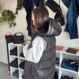 Hooded Zipper Down Longline Puffer Vest | Black