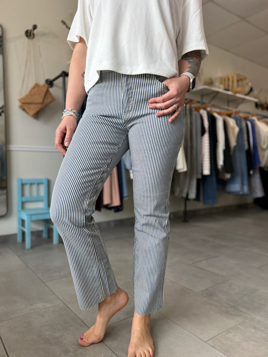 Kelsey High Rise Twill Pants | Navy Stripe