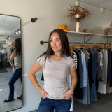 Cotton Rib Scoop Neck Short Sleeve T-shirt - Light Mocha