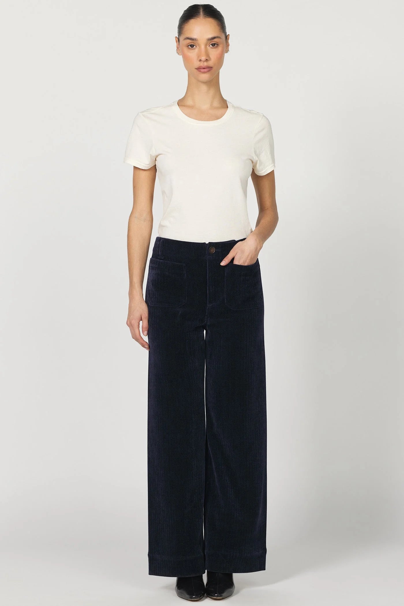 Audrey Wide Leg Corduroy Pants | Black Iris