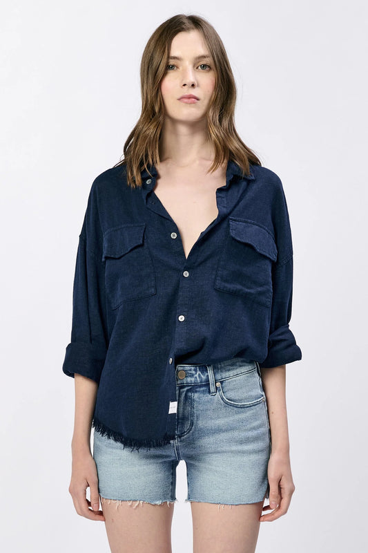 Adrianna Linen Blend Shirt - Navy