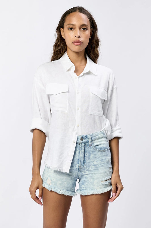Adrianna Linen Blend Shirt - White