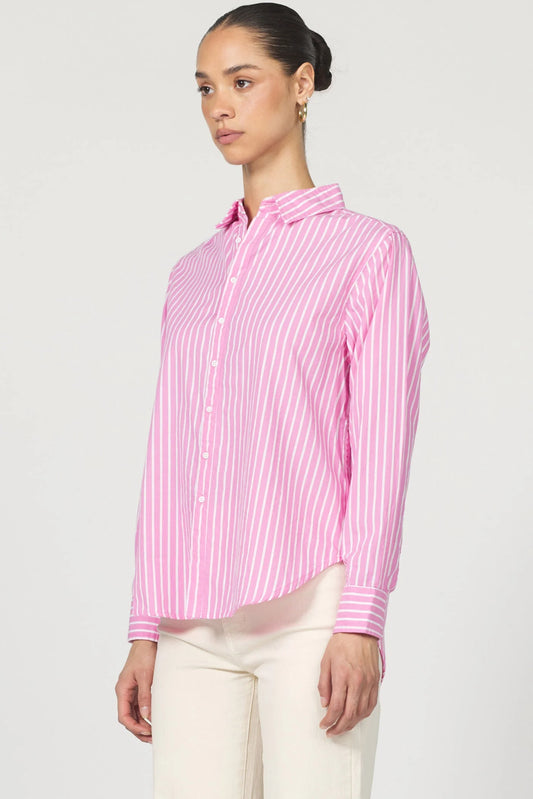 Lolita Button Up Long Sleeve Boyfriend Shirt - Rosebloom Stripe