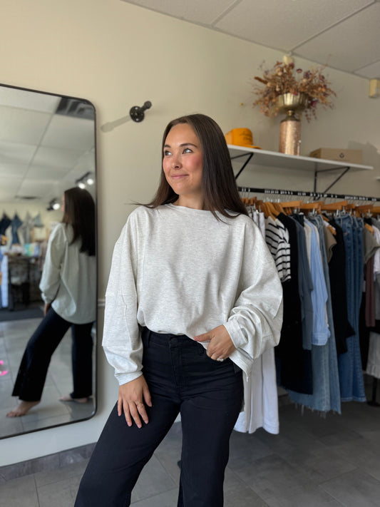 Textured Cotton Relaxed Fit Top - Heather Gray