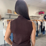 Italian Knit Sleeveless Mock Neck Top | Chocolate Brown