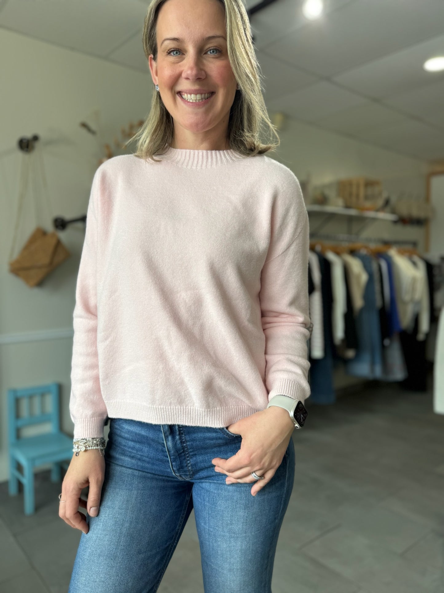 Simple Spring Crew Neck Sweater | Light Pink