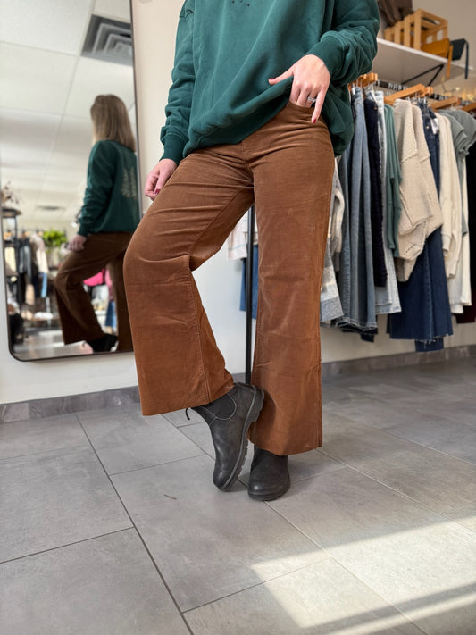 Meg High Rise Fab Ab Wide Leg Corduroy Pants - Cognac