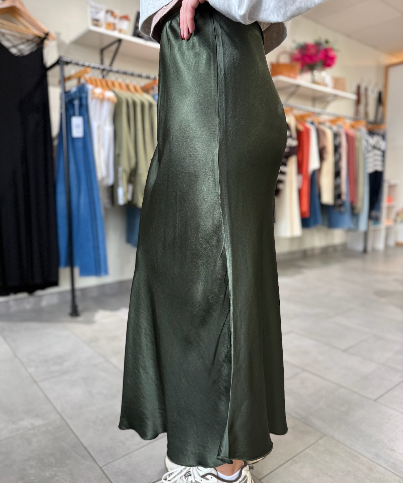 Silky Slip Skirt | Olive