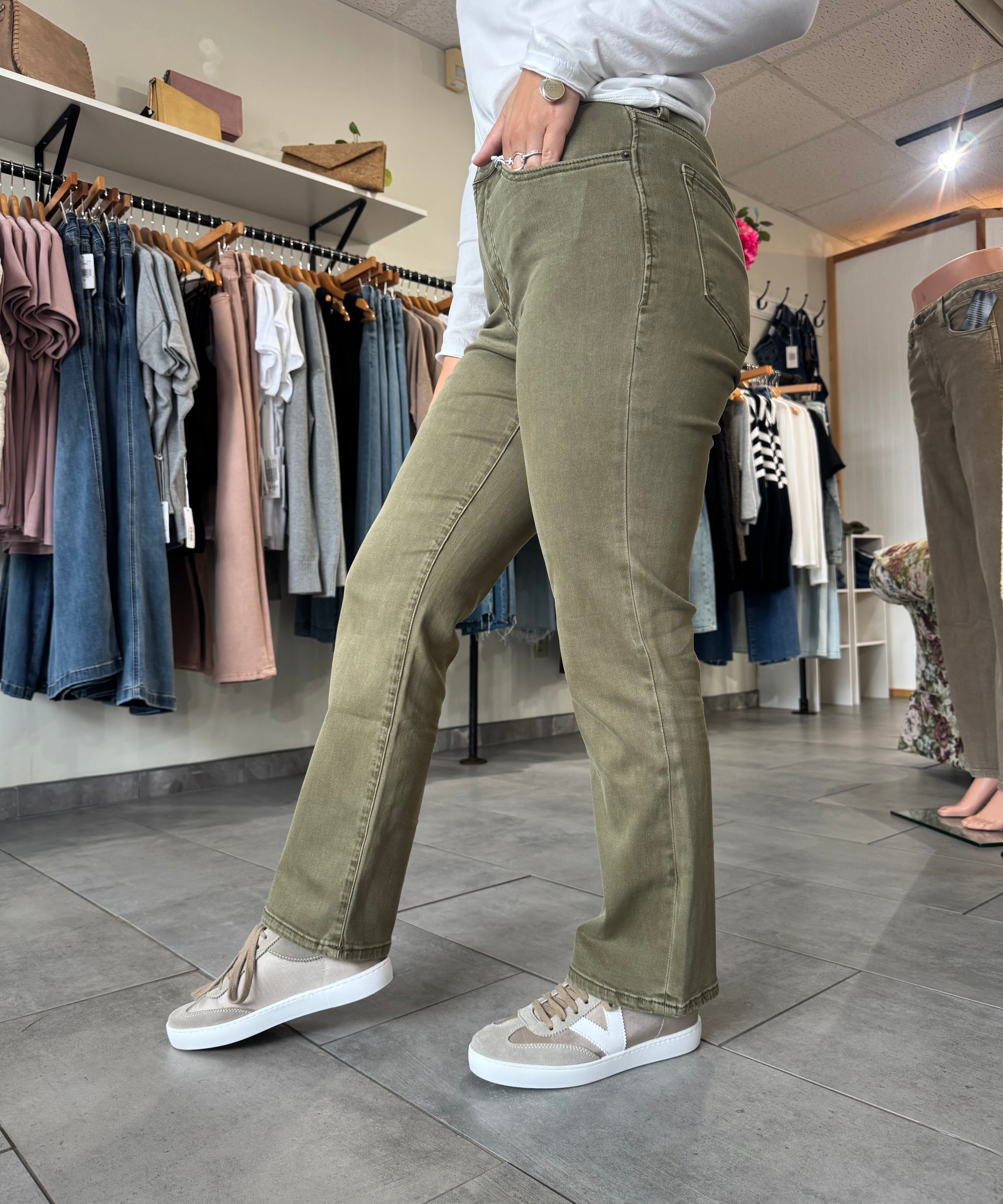 Anika Mid Rise Straight Leg Jeans | Olive Branch