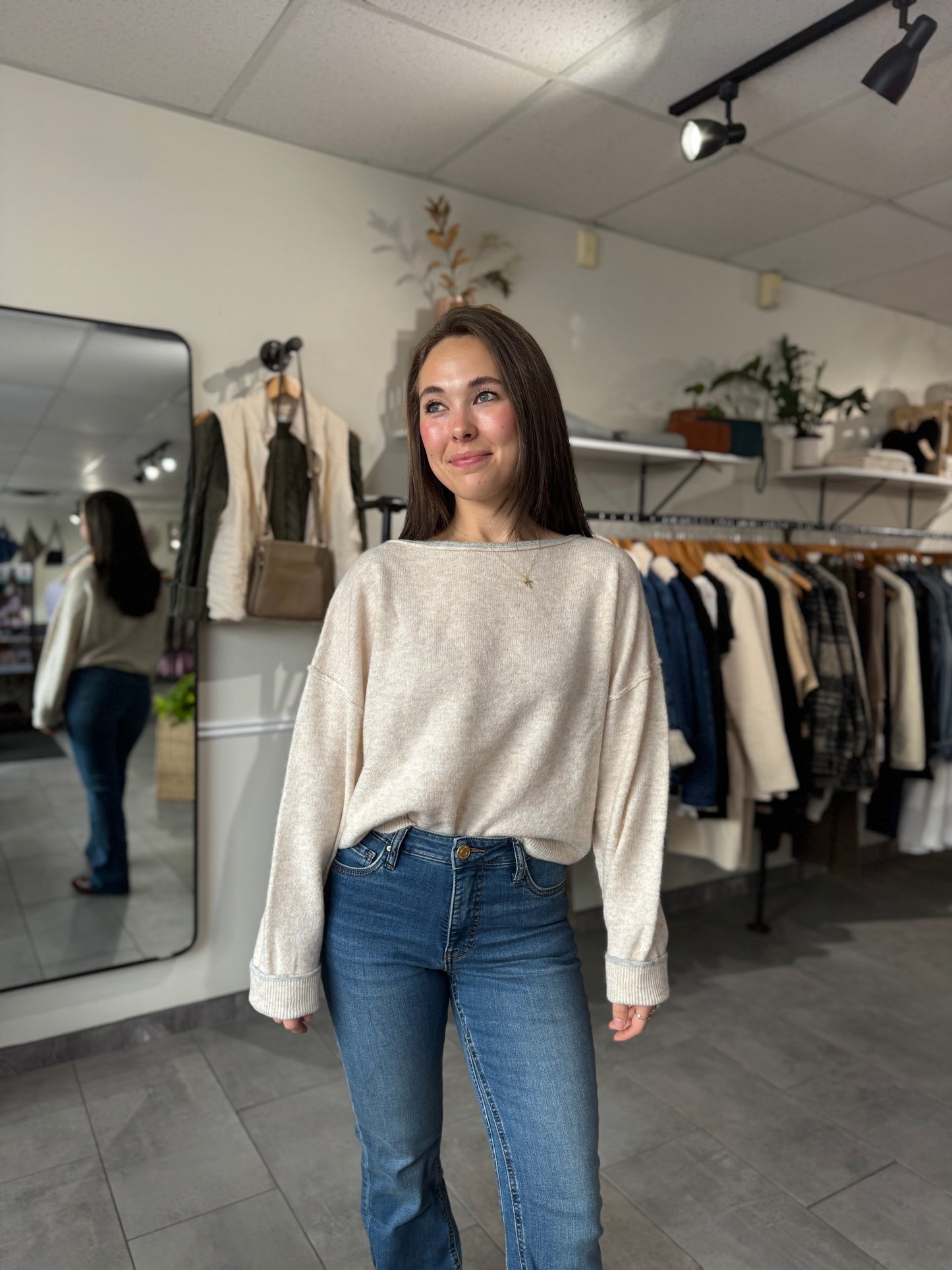 Heathered Boat Neck Pullover