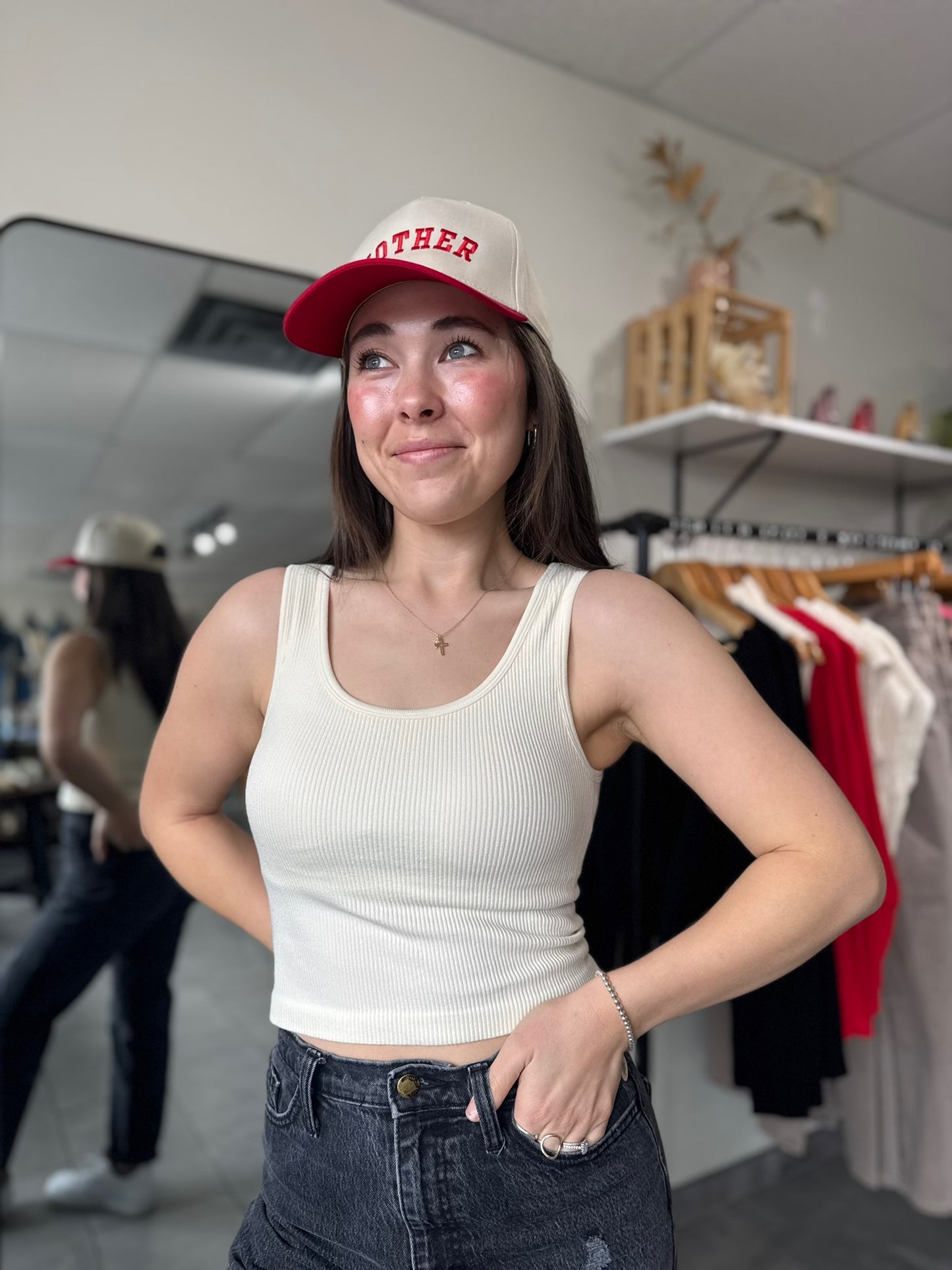 Seamless & Padded Scoop Neck Tank | Cream