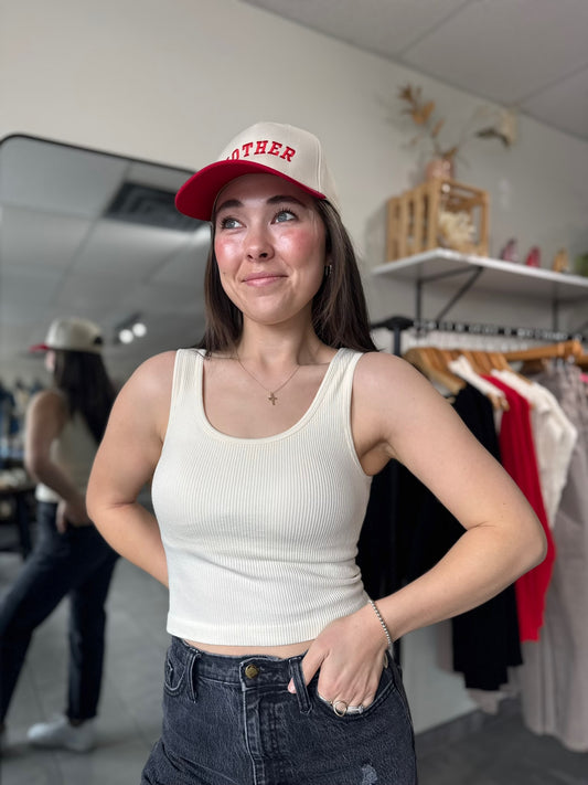 Seamless & Padded Scoop Neck Tank | Cream