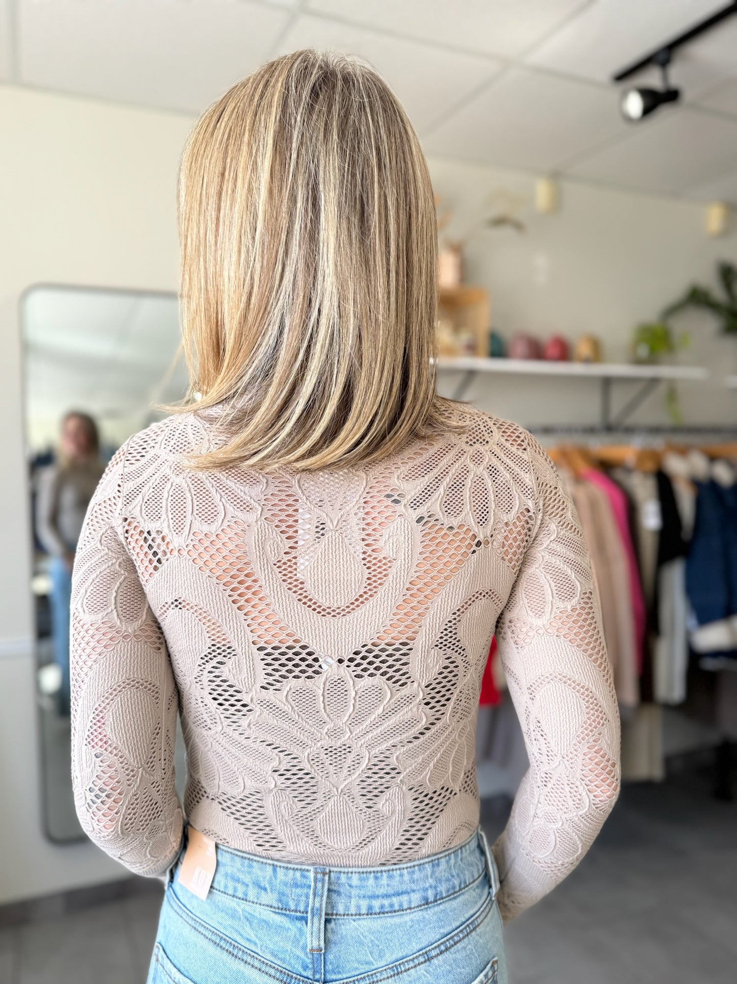 Knit Seamless Jacquard Mock Neck | Ash Mauve