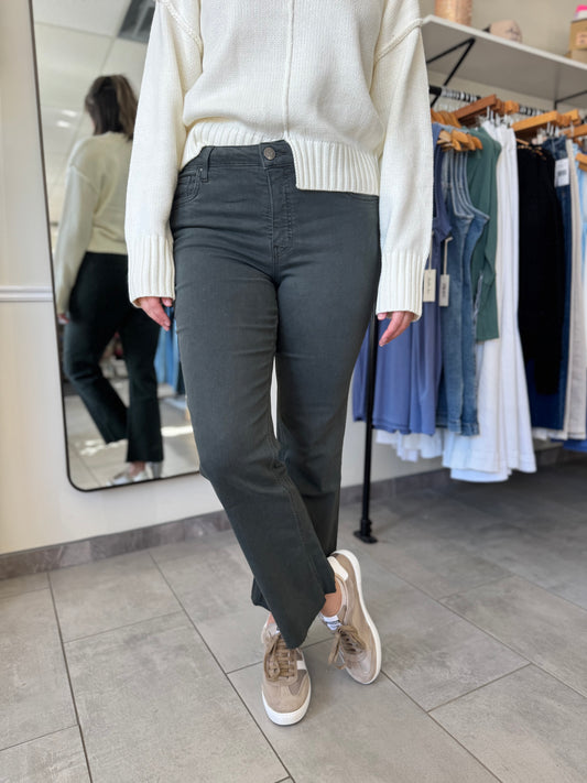 Kelsey High Rise Fab AB Ankle Flares - Pewter Green