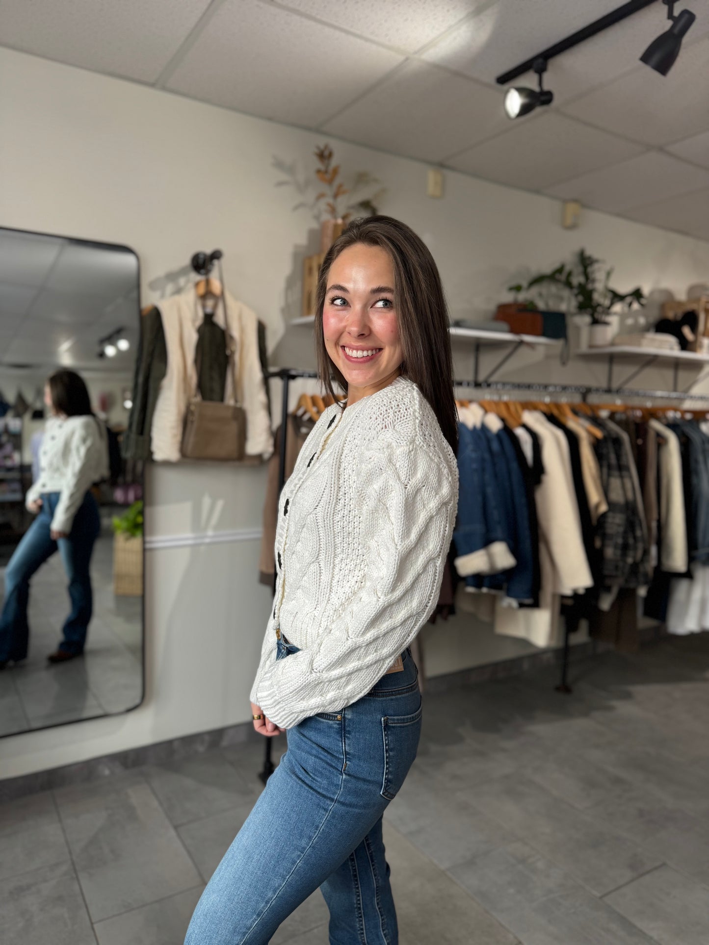 Cropped Cable Cardigan