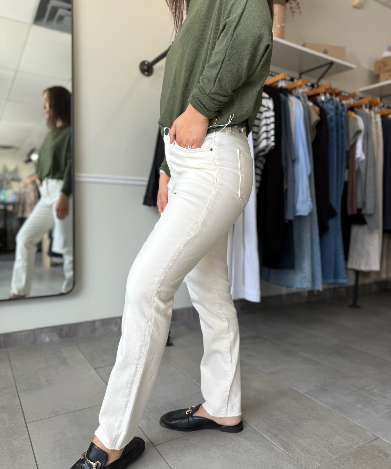 Reese High Rise Ankle Straight Jeans - Ecru