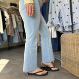 Jeanne Mid Rise Crop Flare Jeans | Misty Cloud