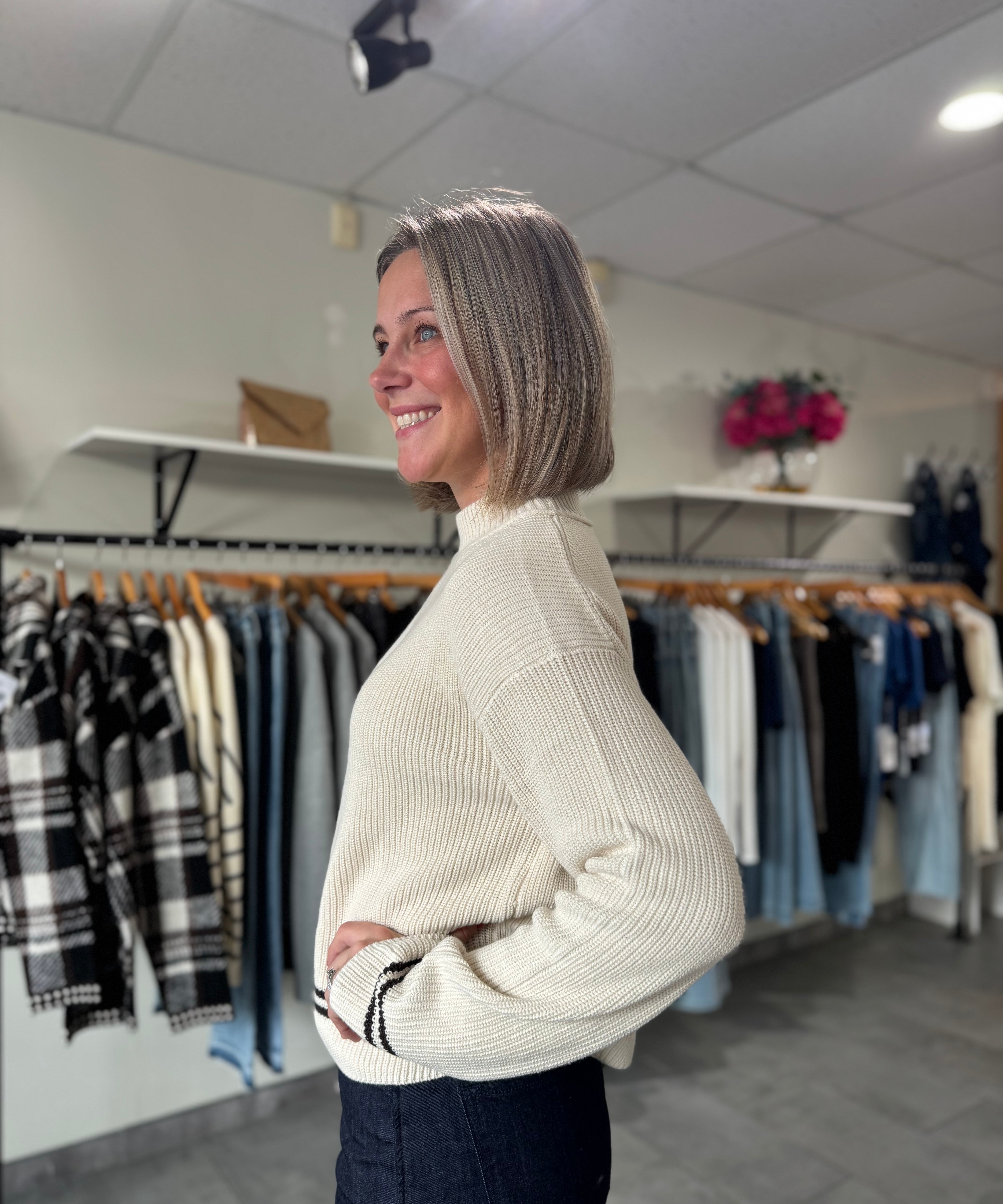 Emil Mock Neck Sweater | Cream Combo