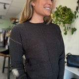 Runa Crew Neck Exposed Seam Sweater | Charcoal/Olive