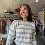 Leonora Stripe Pointelle Sweater | Heather Grey