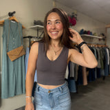 Seamless Reversible U-V Neck Tank | Charcoal