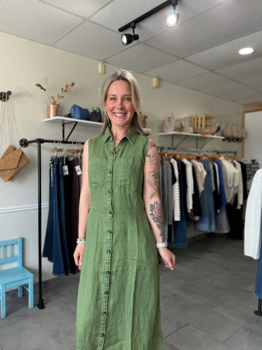 Bowtie Linen Dress | Olive