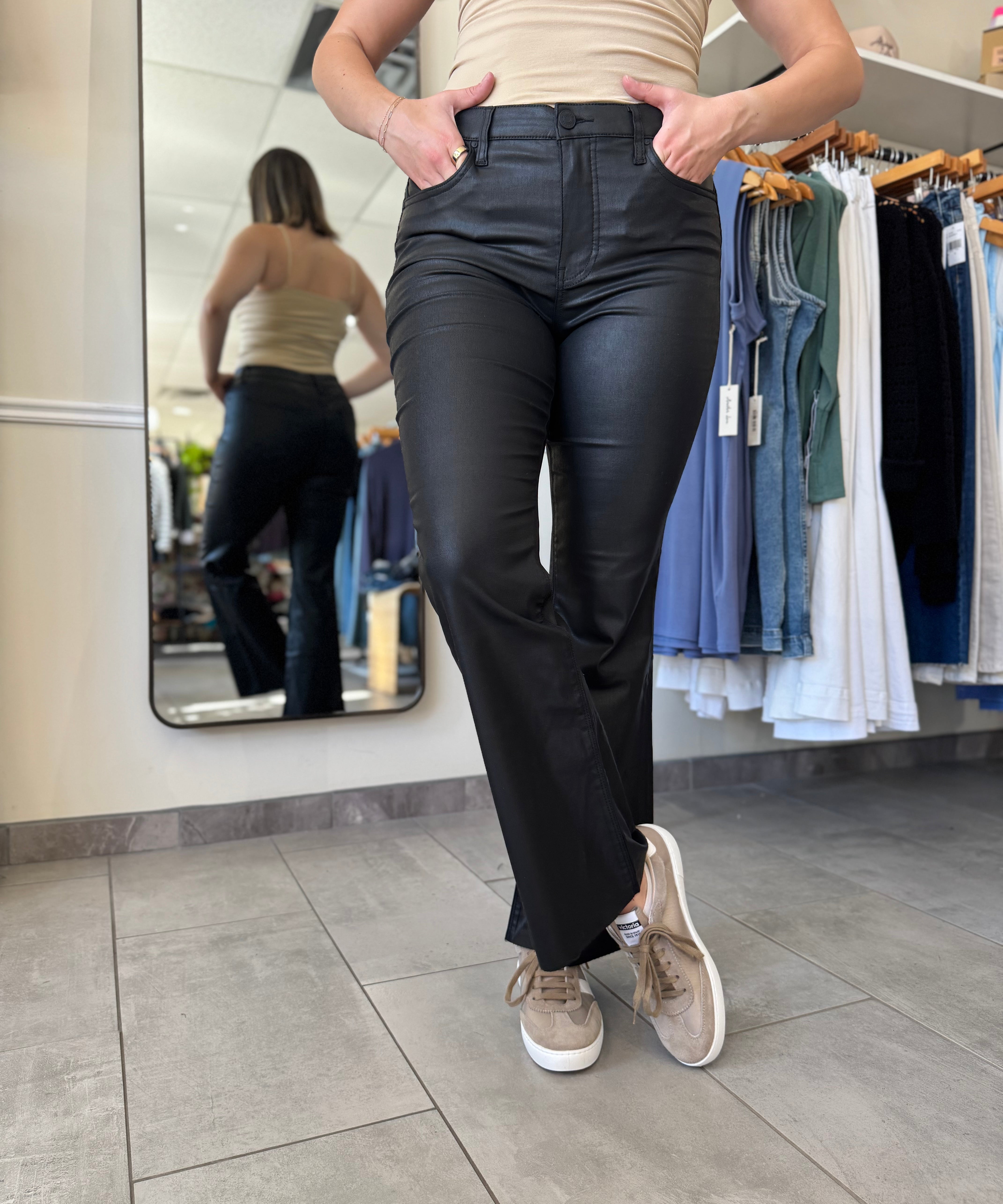 Stella High Rise Fab AB Flare with Raw Hem - Coated Black