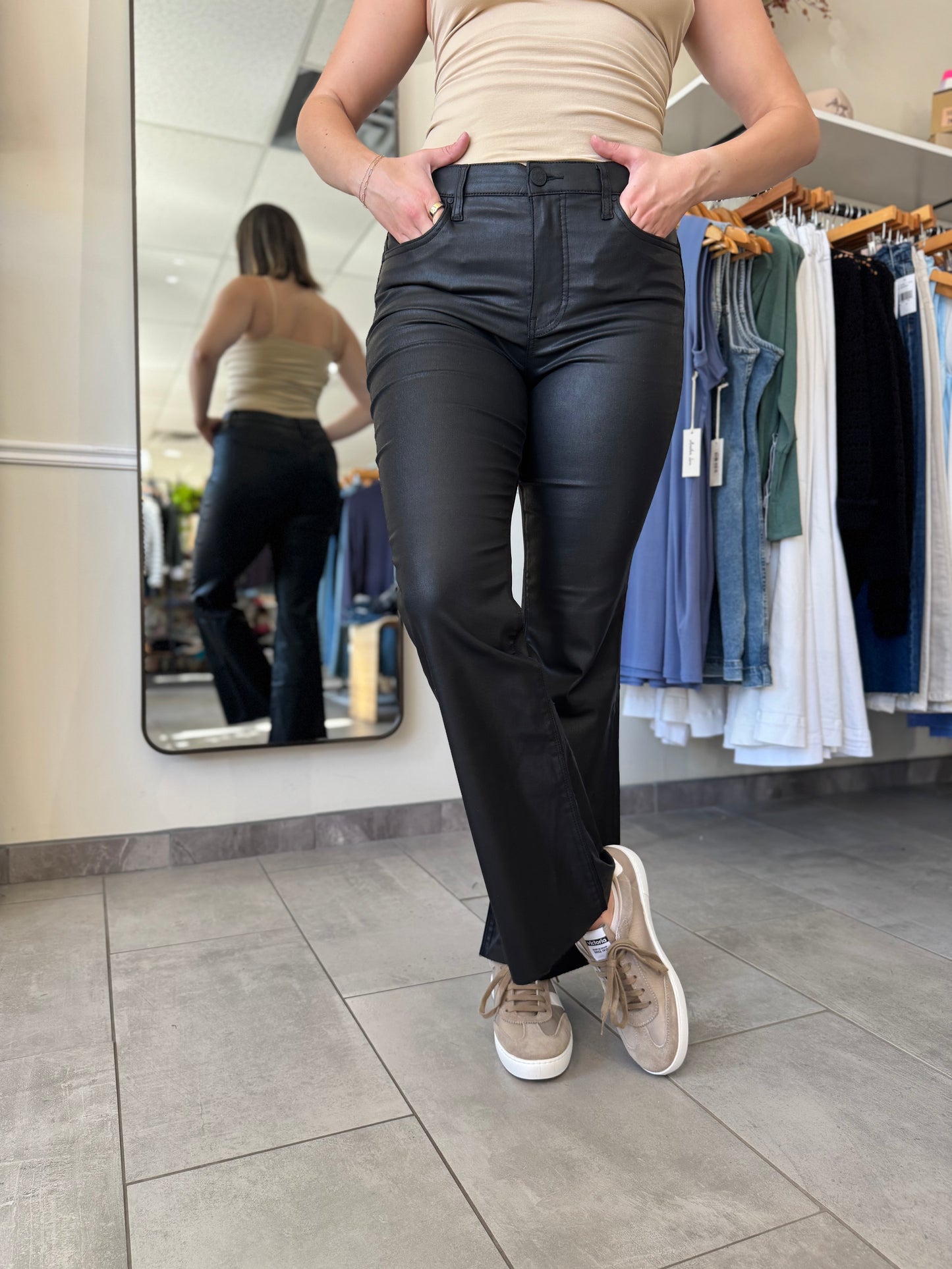 Stella High Rise Fab AB Flare with Raw Hem - Coated Black