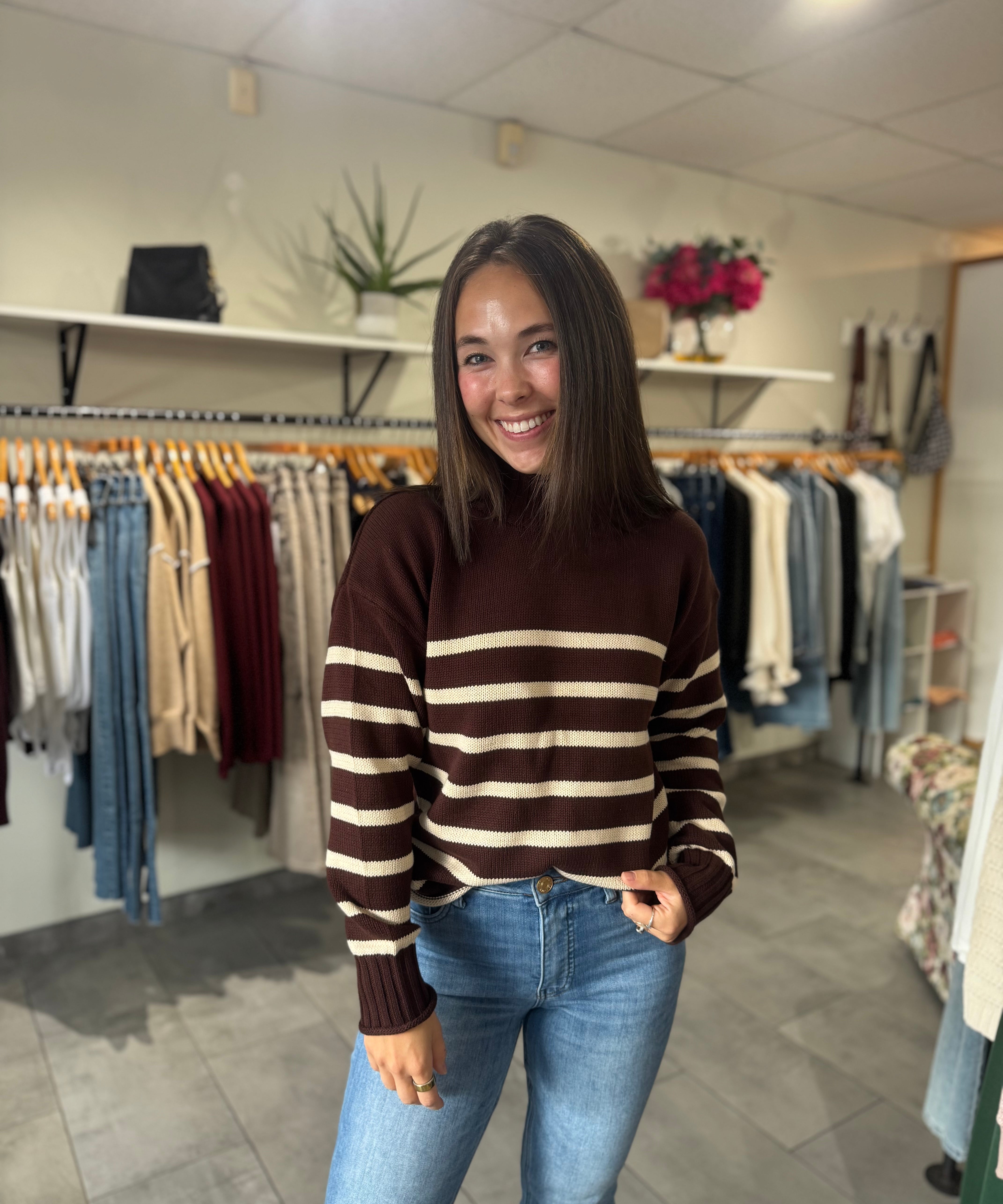 Solana Striped Funnel Neck Sweater