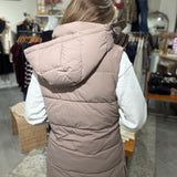 Detachable Hood Longline Quilted Puffer Vest | Latte