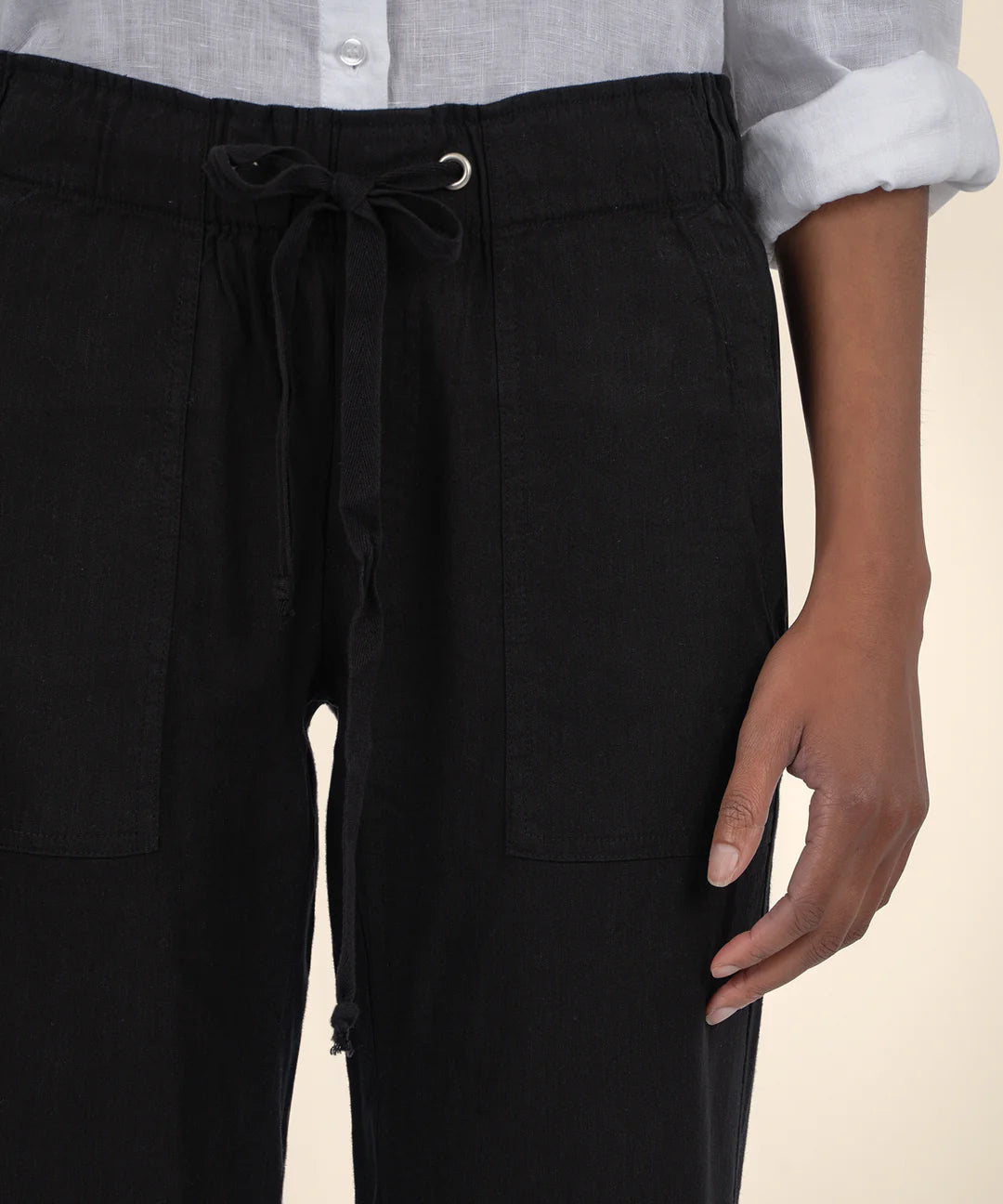 Rosalie Linen Drawstring Pant - Black