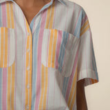 Brianna Boxy Fit Button Down | Pink & White Stripe