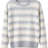 Leonora Stripe Pointelle Sweater | Heather Grey