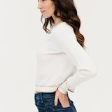 Renley Crew Neck Contrast Hem Sweater | Ivory/Camel
