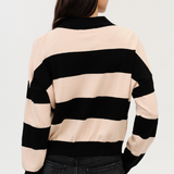 Kate Striped Collared Sweater | Black/Oat
