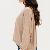 Geneva V-Neck Frayed Trim Sweater | Heather Taupe