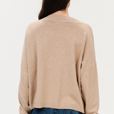Geneva V-Neck Frayed Trim Sweater | Heather Taupe