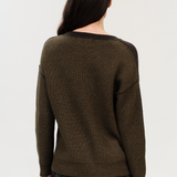 Runa Crew Neck Exposed Seam Sweater | Charcoal/Olive