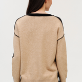 Fiore V-Neck Exposed Seam Sweater | Black/Camel