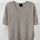 Italian V-Neck Lightweight Knit Top | Mochaccino