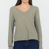 Vanya Slub V-Neck Long Sleeve Tee | Vetiver