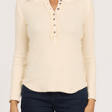 Edie Ribbed Henley Tee | Whitecap Grey