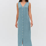 Sutton Ribbed Button Dress | Heather Seafoam