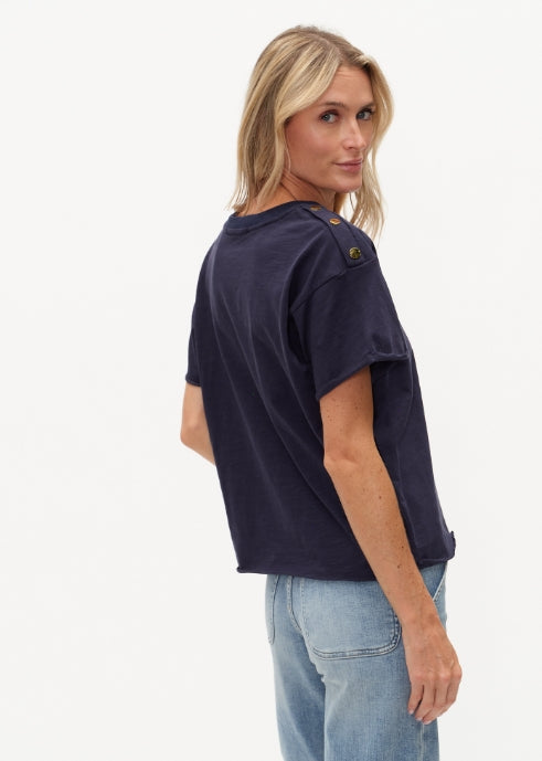 Erin Shoulder Button Tee | Navy