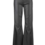 Coated black flare denim.