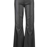 Coated black flare denim.